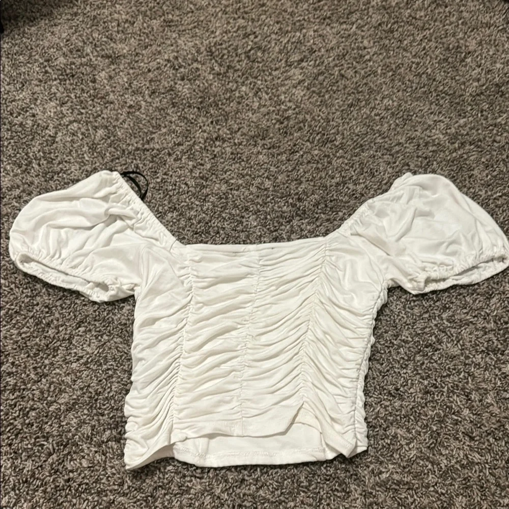Forever 21 White Square Neck Puff Sleeve Crop Blouse - Picture 3 of 3